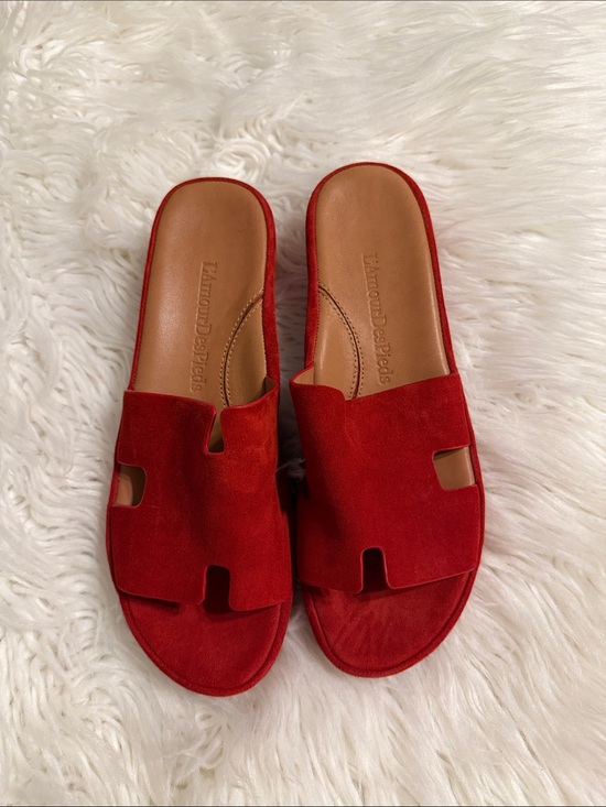 L'Amour Des Pieds Shoes - L'Amour Des Pieds Red Suede Leather Upper Slide Sandals size 8.5 BNWOT see photo